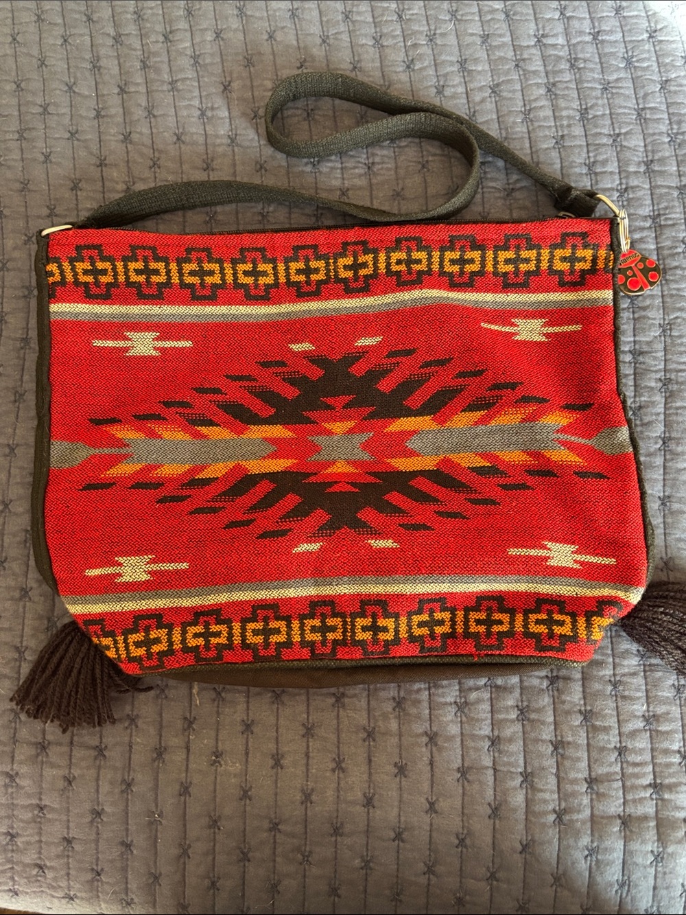 El Paso Saddleblanket Boho Woven Geometric Crossbody Purse Red